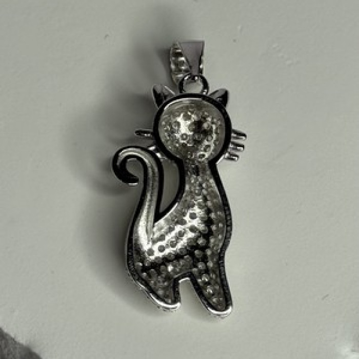 925 Sterling Silver Cat CZ Pendant Length 1.3 Inch