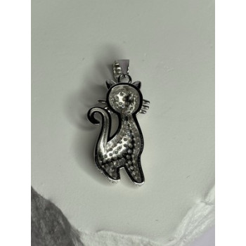 925 Sterling Silver Cat CZ Pendant Length 1.3 Inch