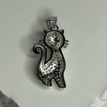 925 Sterling Silver Cat CZ Pendant Length 1.3 Inch