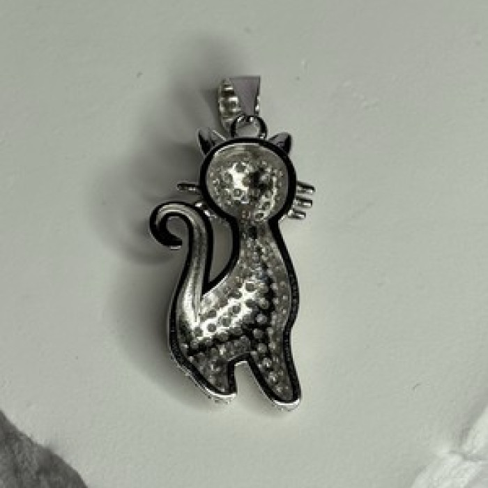 925 Sterling Silver Cat CZ Pendant Length 1.3 Inch