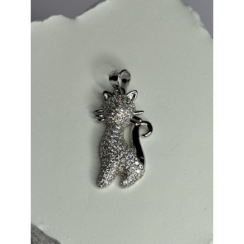 925 Sterling Silver Cat CZ Pendant Length 1.3 Inch