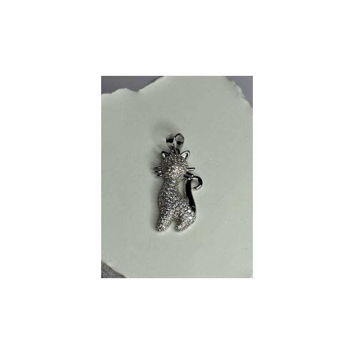 925 Sterling Silver Cat CZ Pendant Length 1.3 Inch