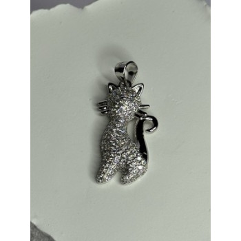 925 Sterling Silver Cat CZ Pendant Length 1.3 Inch