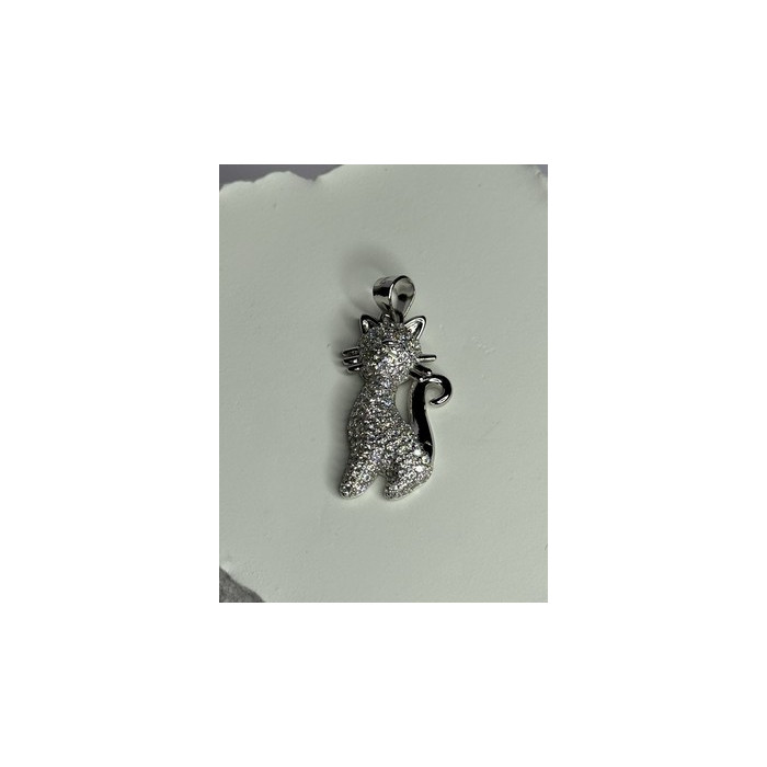 925 Sterling Silver Cat CZ Pendant Length 1.3 Inch