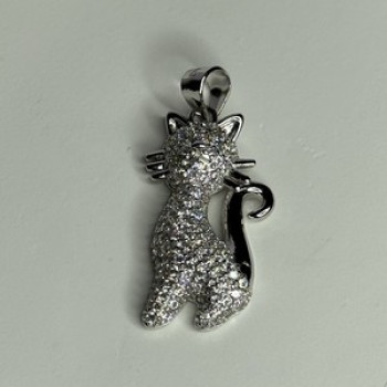 925 Sterling Silver Cat CZ Pendant Length 1.3 Inch