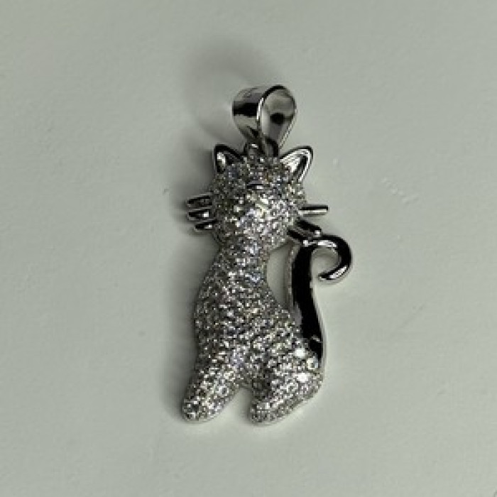 925 Sterling Silver Cat CZ Pendant Length 1.3 Inch