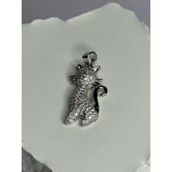 925 Sterling Silver Cat CZ Pendant Length 1.3 Inch