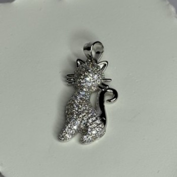 925 Sterling Silver Cat CZ Pendant Length 1.3 Inch