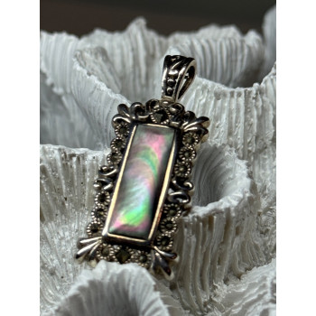 925 Sterling Silver Abalone Pendant Length 1.6 In