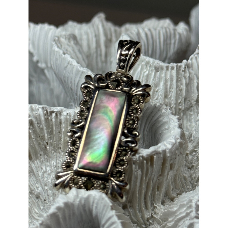 925 Sterling Silver Abalone Pendant Length 1.6 In