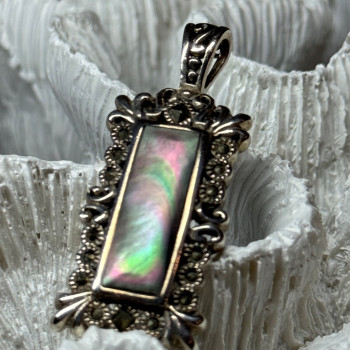 925 Sterling Silver Abalone Pendant Length 1.6 In