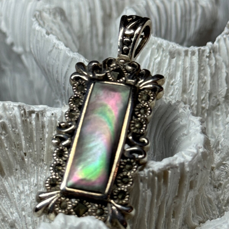 925 Sterling Silver Abalone Pendant Length 1.6 In