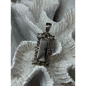 925 Sterling Silver Abalone Pendant Length 1.6 In