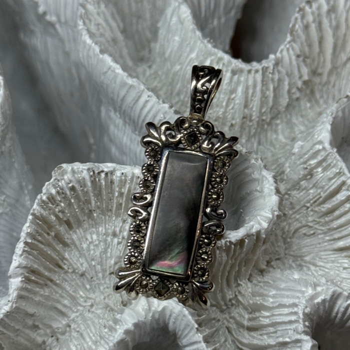 925 Sterling Silver Abalone Pendant Length 1.6 In
