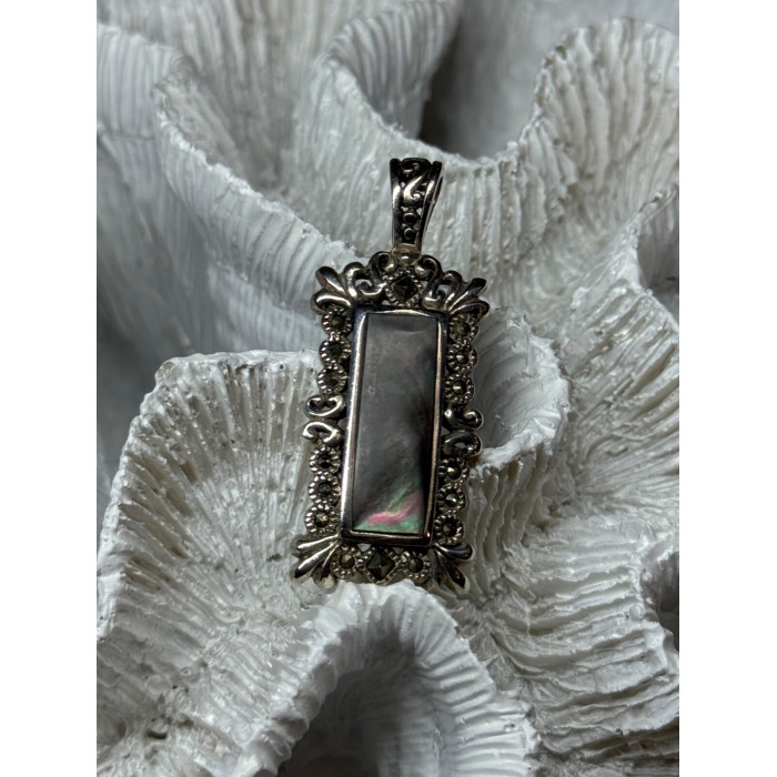 925 Sterling Silver Abalone Pendant Length 1.6 In