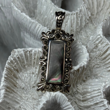 925 Sterling Silver Abalone Pendant Length 1.6 In