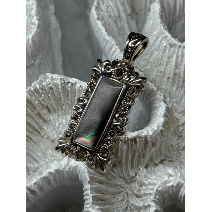 925 Sterling Silver Abalone Pendant Length 1.6 In