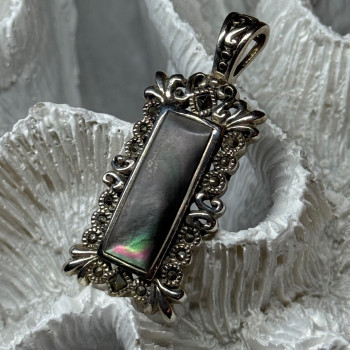 925 Sterling Silver Abalone Pendant Length 1.6 In