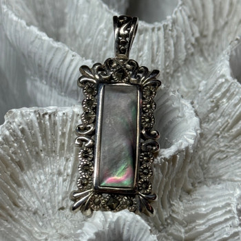 925 Sterling Silver Abalone Pendant Length 1.6 In