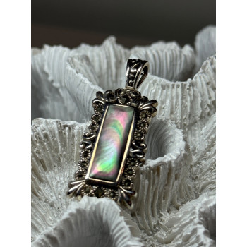 925 Sterling Silver Abalone Pendant Length 1.6 In