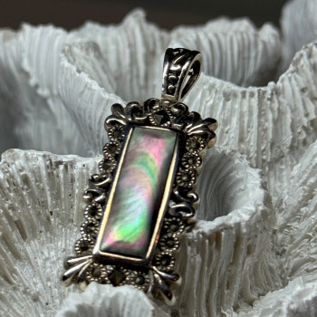 925 Sterling Silver Abalone Pendant Length 1.6 In