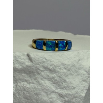 925 Sterling Silver Gold Plated Opal Ring Size 5.5