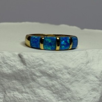 925 Sterling Silver Gold Plated Opal Ring Size 5.5
