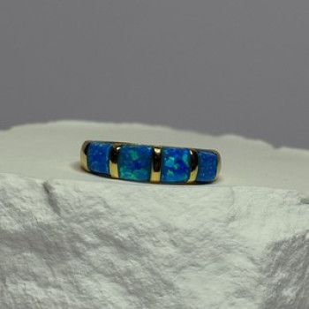 925 Sterling Silver Gold Plated Opal Ring Size 5.5