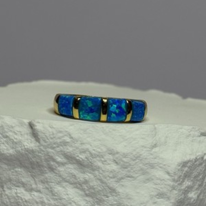 925 Sterling Silver Gold Plated Opal Ring Size 5.5