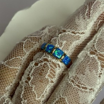 925 Sterling Silver Gold Plated Opal Ring Size 5.5