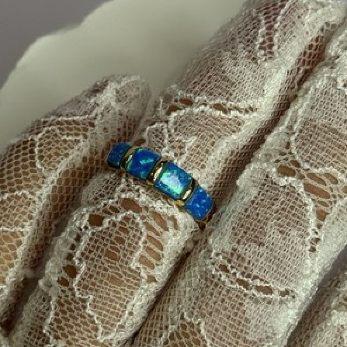 925 Sterling Silver Gold Plated Opal Ring Size 5.5