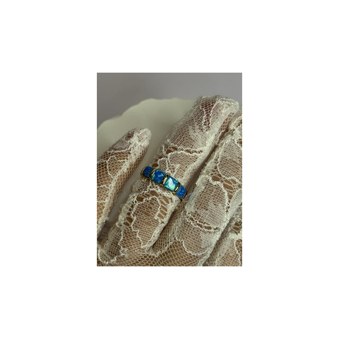 925 Sterling Silver Gold Plated Opal Ring Size 5.5