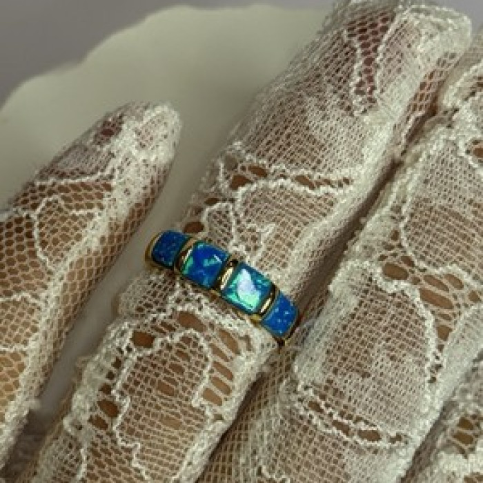 925 Sterling Silver Gold Plated Opal Ring Size 5.5