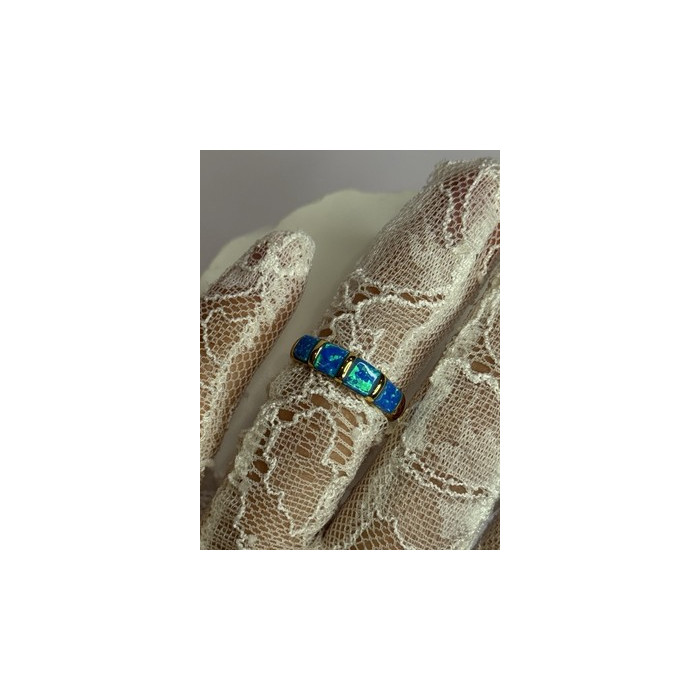 925 Sterling Silver Gold Plated Opal Ring Size 5.5