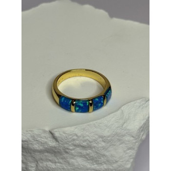 925 Sterling Silver Gold Plated Opal Ring Size 5.5