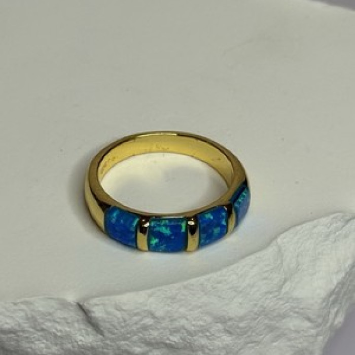 925 Sterling Silver Gold Plated Opal Ring Size 5.5