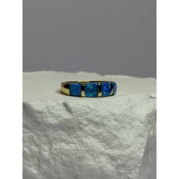 925 Sterling Silver Gold Plated Opal Ring Size 5.5