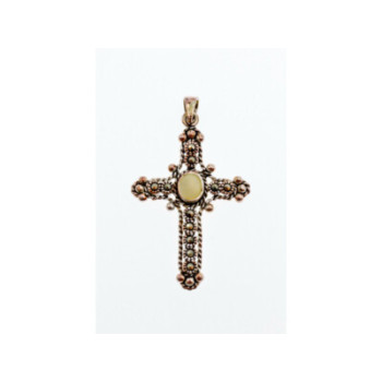 925 Sterling Silver Mother Of Pearl & Marcasites Cross Pendant