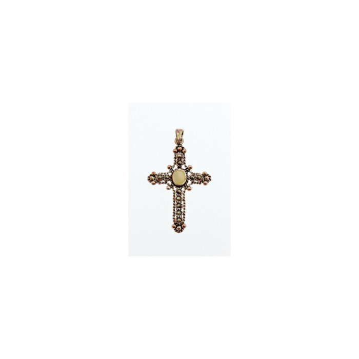 925 Sterling Silver Mother Of Pearl & Marcasites Cross Pendant