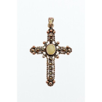 925 Sterling Silver Mother Of Pearl & Marcasites Cross Pendant