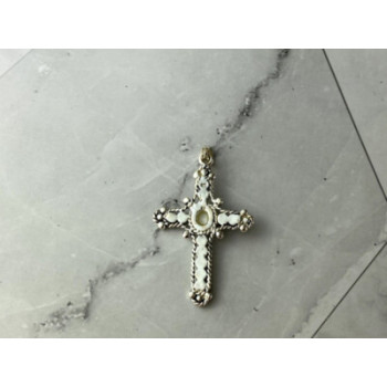 925 Sterling Silver Mother Of Pearl & Marcasites Cross Pendant
