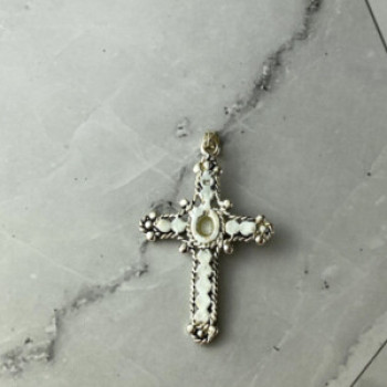 925 Sterling Silver Mother Of Pearl & Marcasites Cross Pendant