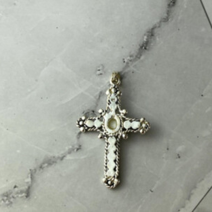 925 Sterling Silver Mother Of Pearl & Marcasites Cross Pendant