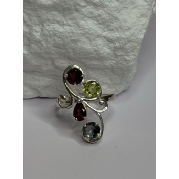 925 Sterling Silver Alexandrite, Garnet & Peridot Ring Size 6.5
