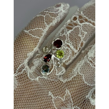 925 Sterling Silver Alexandrite, Garnet & Peridot Ring Size 6.5