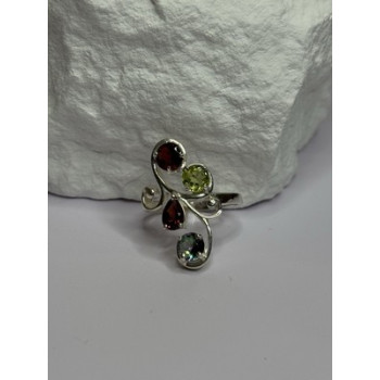 925 Sterling Silver Alexandrite, Garnet & Peridot Ring Size 6.5