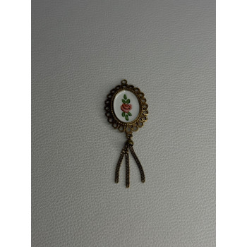 Vintage 925 Sterling Silver Gold Plated Pink Enamel Rose Pendant Length 2.5 Inch