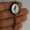Vintage 925 Sterling Silver Gold Plated Pink Enamel Rose Pendant Length 2.5 Inch