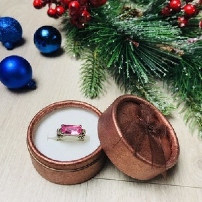 925 Sterling Silver Pink CZ Ring Size 6