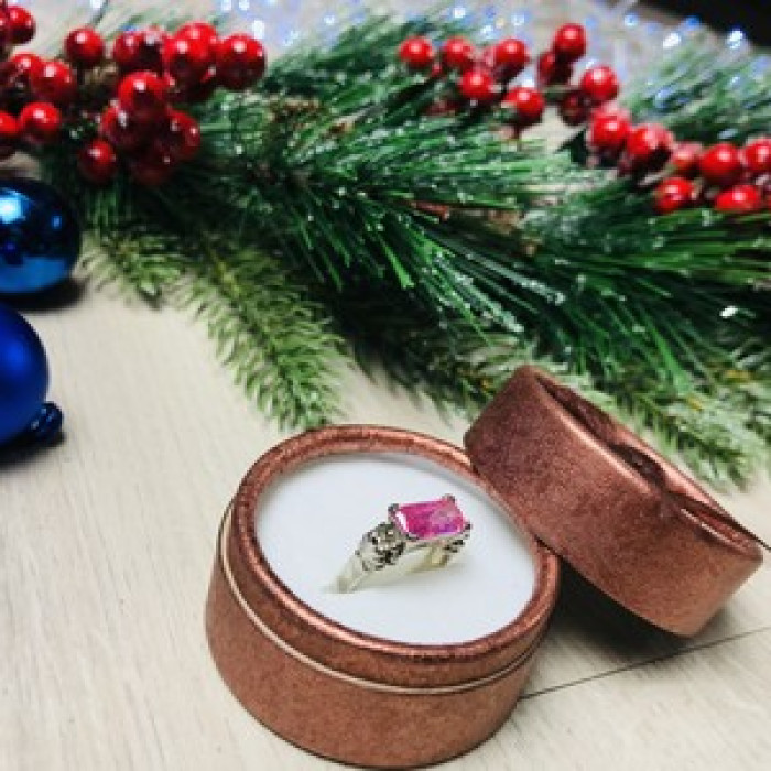 925 Sterling Silver Pink CZ Ring Size 6